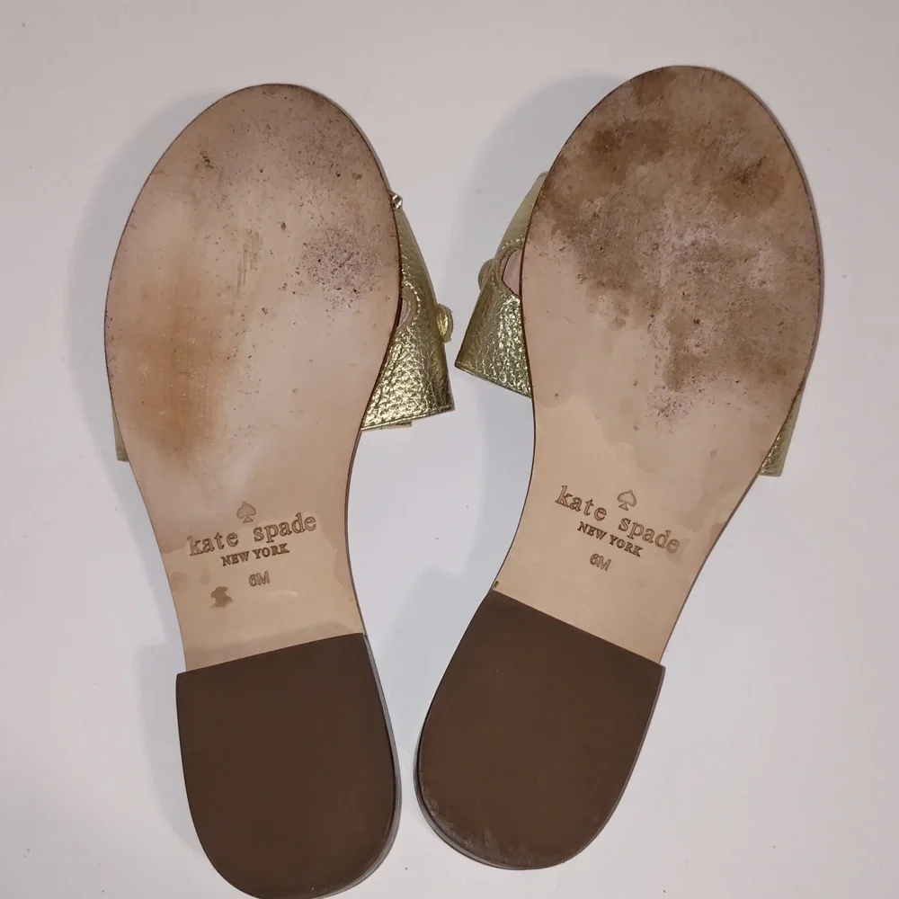 KATE SPADE NEW YORK  Women's Gold Leather Brie Slide Sandals Size 6